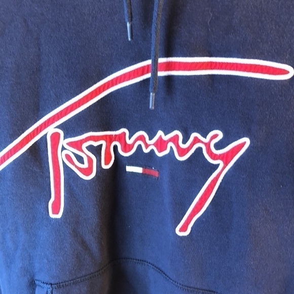 Tommy Hilfiger Denim Navy Tommy Pullover Hoodie Size Small Loungewear Kangaroo - Picture 3 of 16